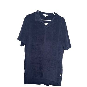 Onia Towel Terry Johnny Collar Polo Shirt Men's XL Blue Short Sleeve NEW